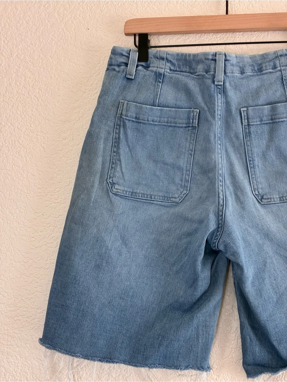 AG | Adriano Goldschmied hand cut frayed denim Bermuda long denim shorts size 29